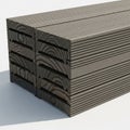 Stacked Grey Composite Decking Boards with Wood Grain Texture on White Background lumber Royalty Free Stock Photo