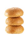 Stacked hamburger buns with sesame seeds isolated on white background Royalty Free Stock Photo