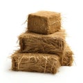 Stacked Hay Bales Isolated on White Background. Generative ai Royalty Free Stock Photo