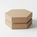 Stacked hexagonal cardboard boxes on a white background hexagonal box packaging Royalty Free Stock Photo