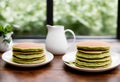 Stacked high: Matcha tea pancakes ready to gobble up