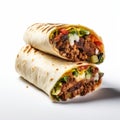 Stacked And Layered Burritos On White Background