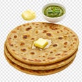 Stacked Layered Paratha with Ghee and Mint Chutney, Transparent Background Royalty Free Stock Photo