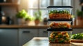 Stacked Leftovers in a Glass Container: A Convenient, Organized Meal Prep Solution for the Refrigerator Royalty Free Stock Photo