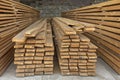 Rows of stacked lumber
