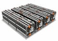 Stacked modular data storage servers with orange accents in a server rack setup Royalty Free Stock Photo