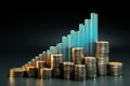 Stacked money shapes chart, 3D arrow signifies financial growth concept Royalty Free Stock Photo