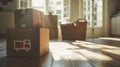 The stacked moving boxes.AI generated image Royalty Free Stock Photo