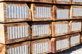 Stacked of new wooden railway sleepers Royalty Free Stock Photo