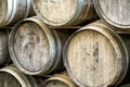 Stacked old wood wine casks Royalty Free Stock Photo