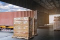 Stacked of Package Boxes with Cargo Container. Trailer Parked Loading at Dock Warehouse. Delivery Service. Shipping Warehouse. Royalty Free Stock Photo