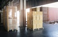 Stacked of Package Boxes Load into Cargo Container. Truck Parked Loading at Dock Warehouse. Delivery Service. Shipping Warehouse. Royalty Free Stock Photo