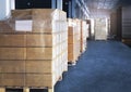 Stacked of Package Boxes Load with Cargo Container. Truck Parked Loading at Dock Warehouse. Delivery Service. Shipping Warehouse. Royalty Free Stock Photo