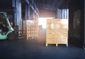 Stacked of Package Boxes on Pallet Loading at Distribution Warehouse. Shipment Boxes. Cargo Export- Import.Warehouse Logistics. Royalty Free Stock Photo