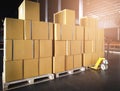 Stacked of Package Boxes on Pallets at Storage Warehouse. Shipment Boxes. Cargo Export- Import. Shipping Warehouse Logistics. Royalty Free Stock Photo