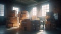 stacked packages in office, digital art illustration, Generative AI Royalty Free Stock Photo