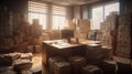stacked packages in office, digital art illustration, Generative AI Royalty Free Stock Photo
