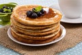Stacked pancakes with berries