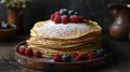 Stacked Pancakes with Berries on Plate Royalty Free Stock Photo