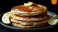 Stacked Pancakes with Lemon & Syrup Royalty Free Stock Photo