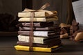 stacked paper wrapping of rich and creamy gourmet chocolate bars