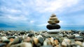 Stacked pebbles along the beach