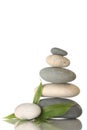 Stacked pebbles & bamboo leaf