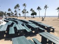 Stacked Picnic Tables Indicate Coronavirus Closure Of Fort Lauderdale Beach Royalty Free Stock Photo