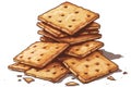stacked pile of crispy saltine crackers isolated illustration Royalty Free Stock Photo