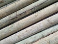 Stacked pine logs treated for mold, fungus and rot. Poles for equipment. Low quality lumber. Selective focus Royalty Free Stock Photo