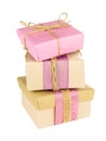 Stacked pink and brown gift boxes