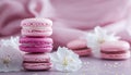 Stacked Pink Macarons With White Flowers. Soft, Romantic Background Royalty Free Stock Photo