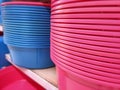 Stacked Plastic Washtubs on Shelf Royalty Free Stock Photo