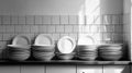 Stacked plates in minimalist kitchen generative ai Royalty Free Stock Photo