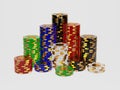 Stacked poker chips. Classic casino game 3D tokens. Gambling concept, black poker chips with golden design elements Royalty Free Stock Photo