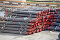Stacked PVC and steel pipe Royalty Free Stock Photo