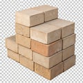 Stacked rectangular bricks on transparent background on white background