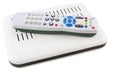 Stacked Remote and Receiver for Internet TV on white side view