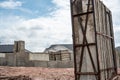 Stacked removable concrete forms for a basement at a residential home construction site Royalty Free Stock Photo