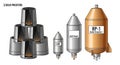 Rocket nozzles labeled Solid Prosters are depicted alongside fuel Royalty Free Stock Photo