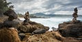 Stacked rocks and giant waves