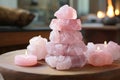 Stacked Rose Quartz On Top Of Each Other Spa Style. Generative AI Royalty Free Stock Photo