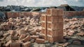 Stacked and Scattered Bricks at Construction Zone. Concept Construction Zone, Stacked Bricks,