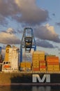 Stacked Shipping Containers on the Wharf waiting to be loaded onto Ships at Las Palmas Port Royalty Free Stock Photo