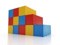 Stacked shipping containers on white background