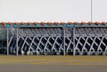 Stacked shopping carts in a row with white background