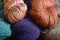 Close up of skeins of colourful yarn