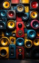 Stacked speakers in a music event. A bunch of speakers are stacked on top of each other Royalty Free Stock Photo