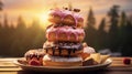 Stacked Sprinkled Donuts with Toppings Golden Hour