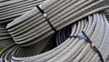 Stacked of steel cable wire rope coils